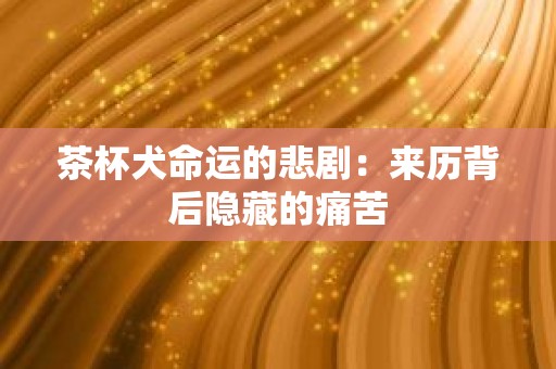 茶杯犬命运的悲剧：来历背后隐藏的痛苦
