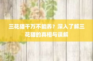 三花猫千万不能养？深入了解三花猫的真相与误解