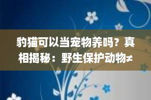 豹猫可以当宠物养吗？真相揭秘：野生保护动物≠宠物“孟加拉豹猫”